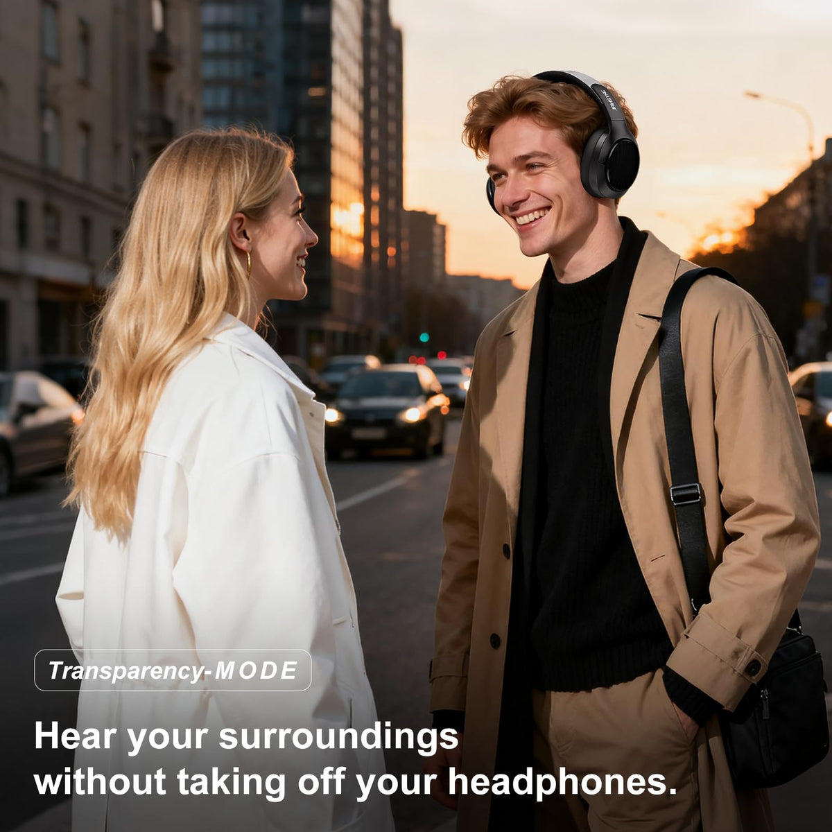 Jamsync headphones on a cafe table demonstrating portability and focused listening outdoors