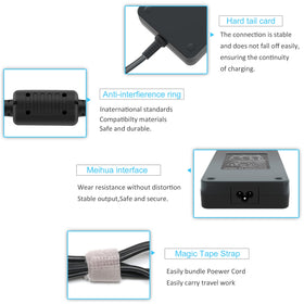 Janboo 180W charger travel-ready; compact for on-the-go work.