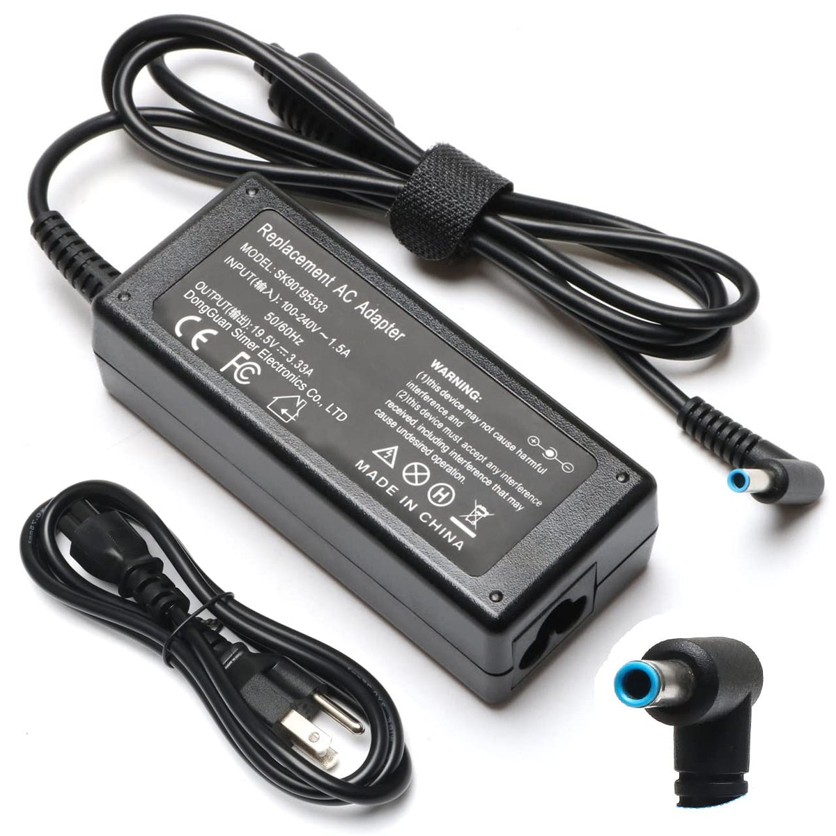 Janboo blue-tip charger with 4.5mm x 3.0mm tip powers HP Chromebooks daily