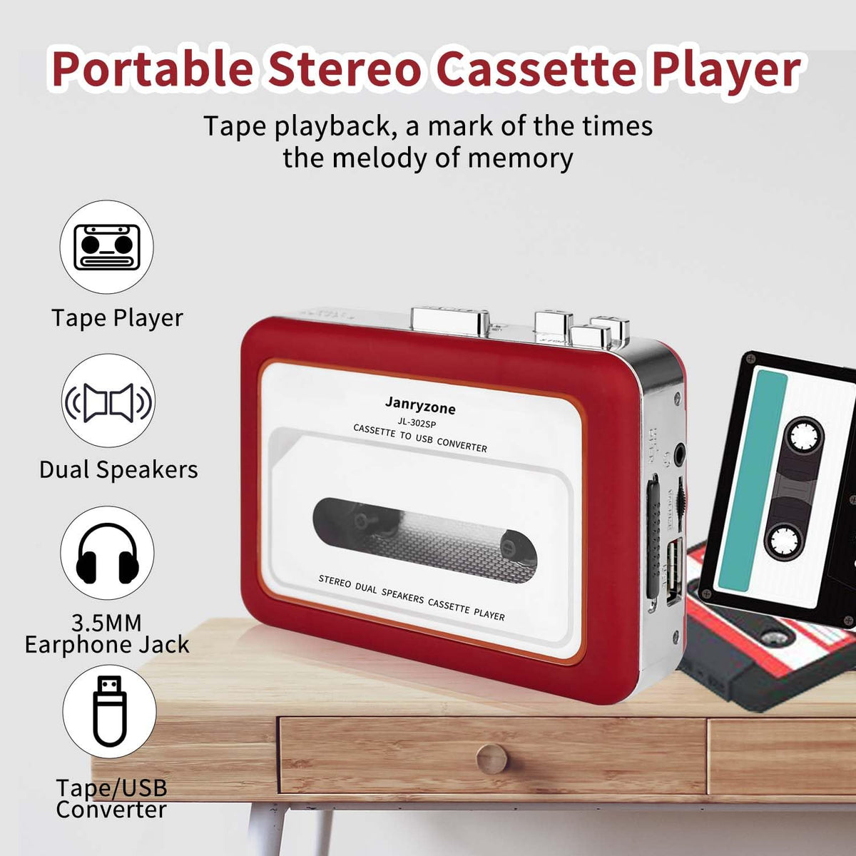 Janryzone auto reverse cassette in action enables seamless continuous listening.