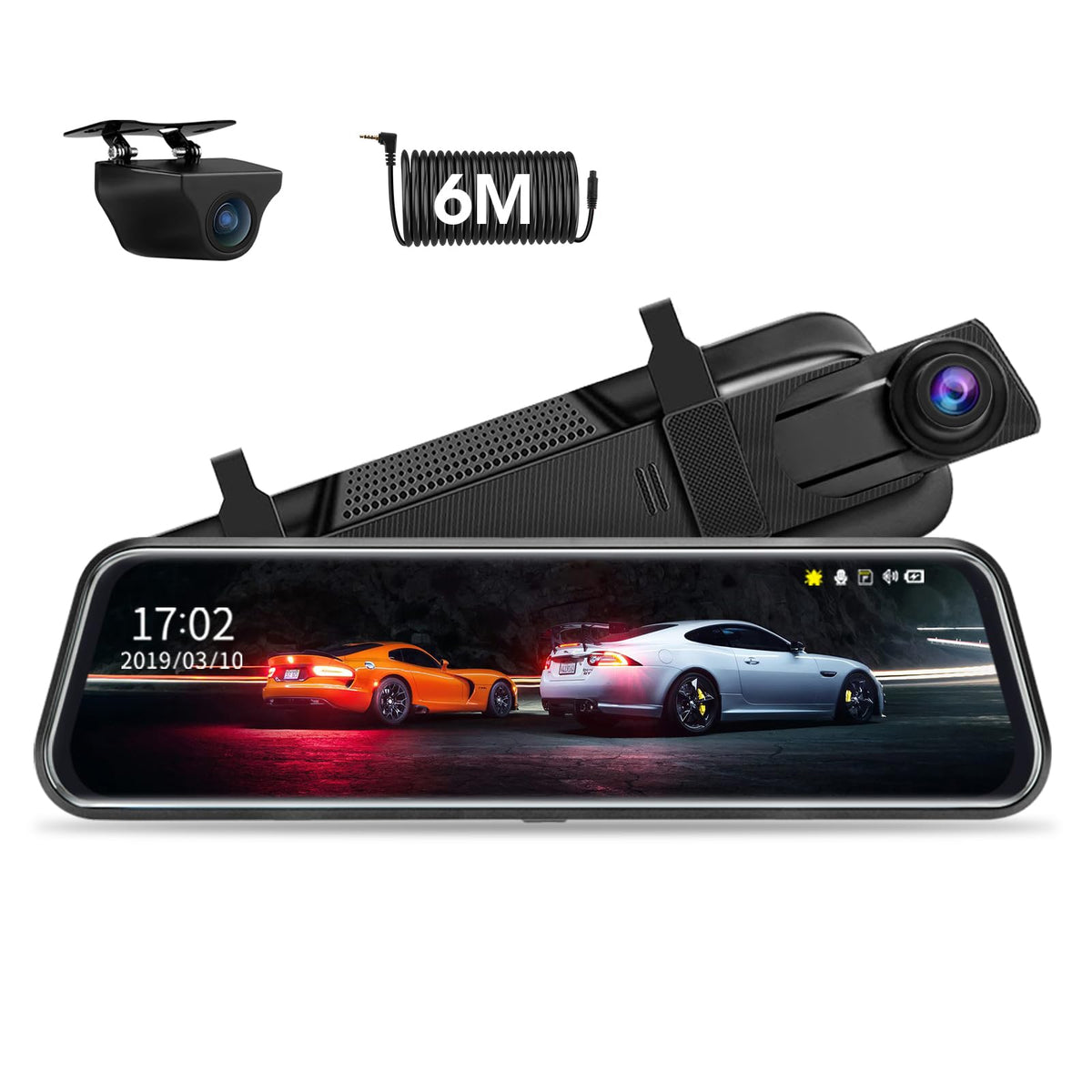 Jansite Upgraded 10-inch mirror dash cam front camera for daytime recording.