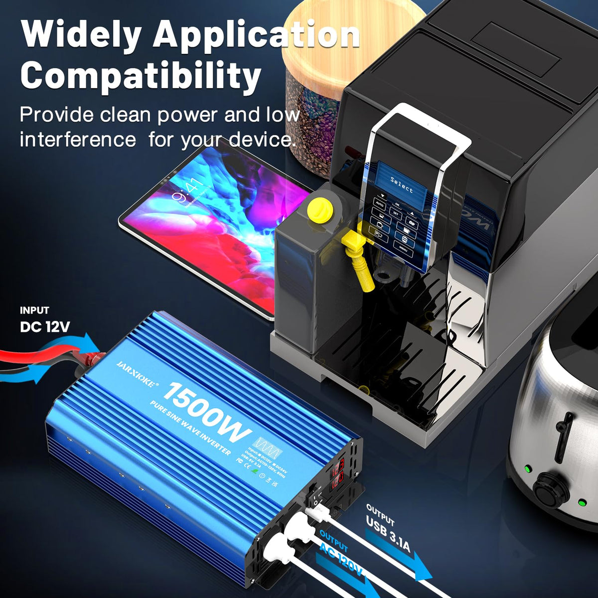 JARXIOKE LCD display and controls enable quick monitoring during off-grid sessions.