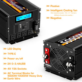 JARXIOKE 5000W inverter aluminum case resists drops and heat buildup.