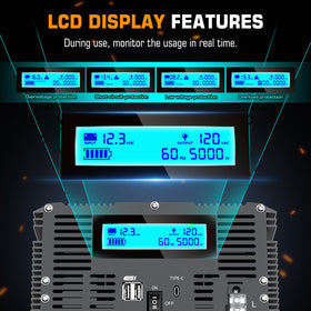 JARXIOKE 5000W inverter LCD display provides quick voltage and load readings.