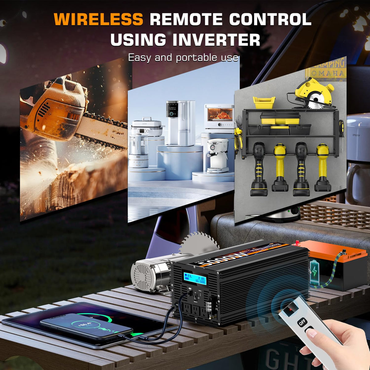 JARXIOKE 5000W inverter remote control enabling convenient power on/off from a distance.
