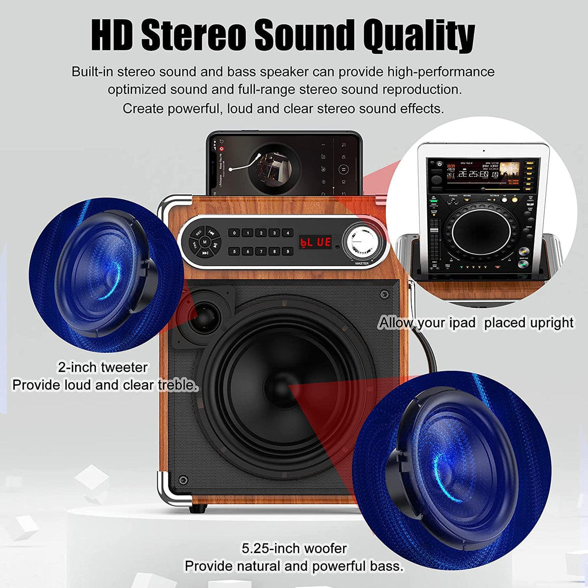 JAUYXIAN speaker side ports highlight easy connectivity options for multimedia playback.