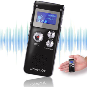 Jawploy 64GB voice recorder, front view, ideal for on-the-go lectures and meetings.