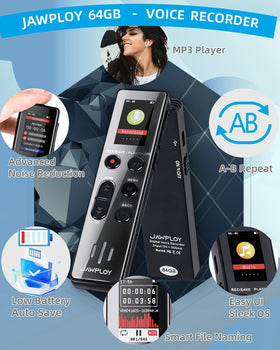 Jawploy 64GB voice recorder in meeting setup for professional capture.