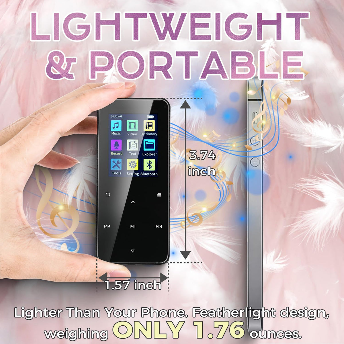 Jawploy MP3 Player with FM radio for live station listening anywhere