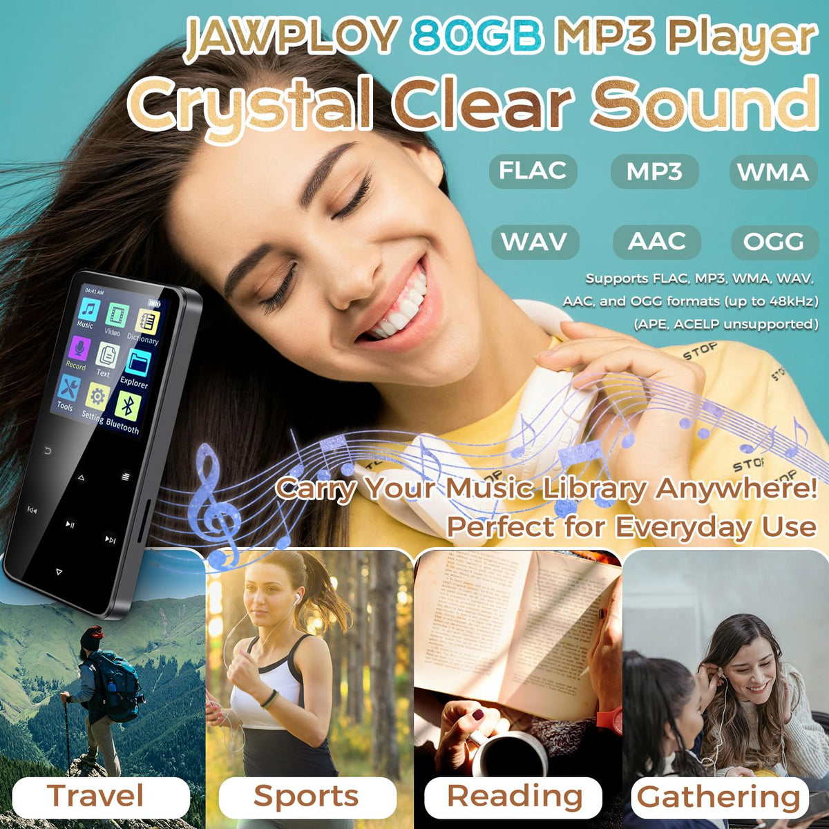 Jawploy MP3 Player with built-in HD speaker for shared listening