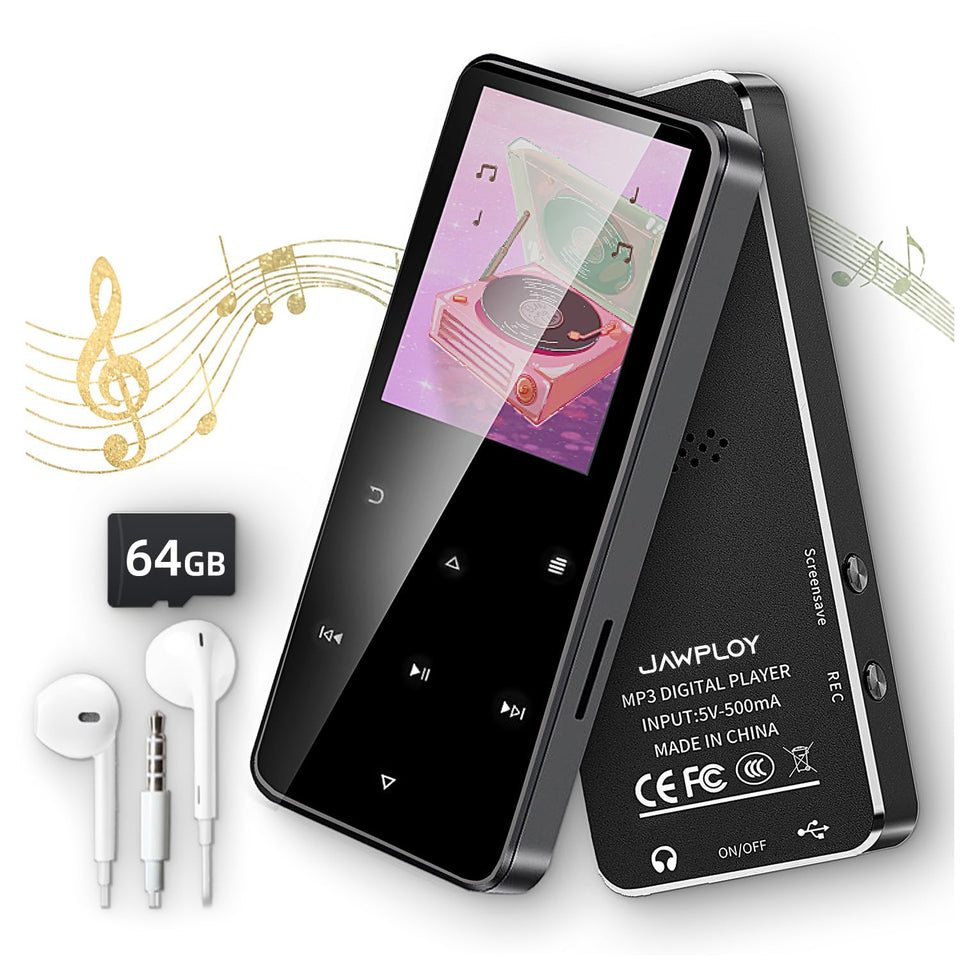Jawploy MP3 player with alloy metal body for durable on-the-go listening.