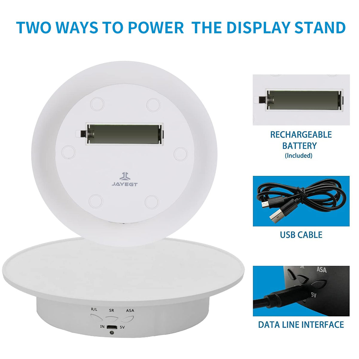 Jayegt 360-degree turntable in action highlighting products from every angle