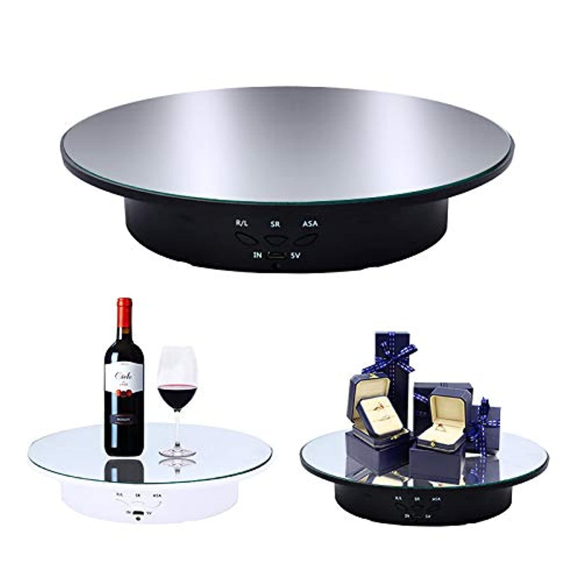 JAYEGT rotating display stand showcases jewelry with smooth 360-degree rotation for product photos