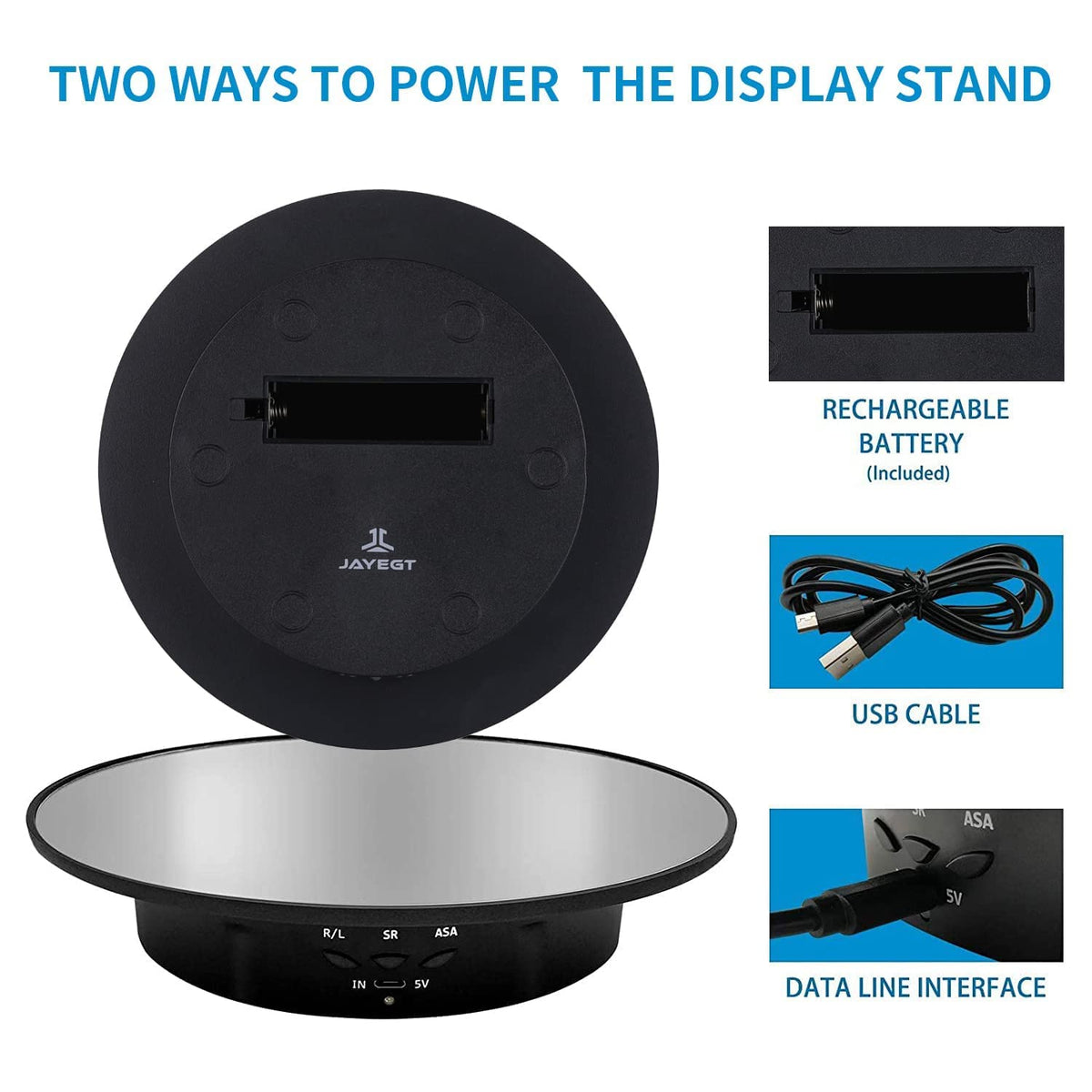 JAYEGT rotating display stand demonstrates jewelry setup for a close-up shoot
