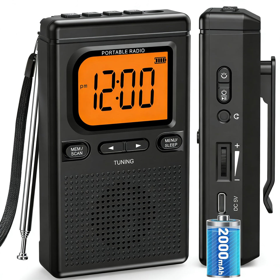 Jazmm 2000mAh radio front panel with controls and tuning for easy use