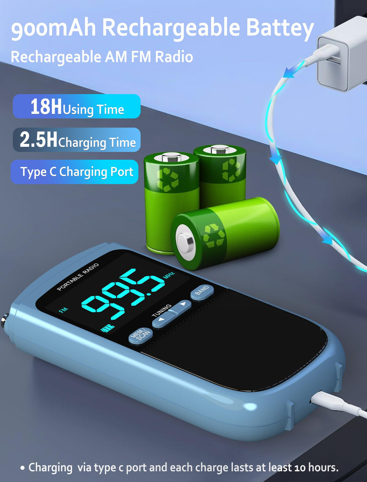 Jazmm 900mAh rechargeable battery powers long outdoor listening sessions.