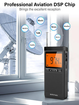 Jazmm portable radio includes stereo earphones for private listening.