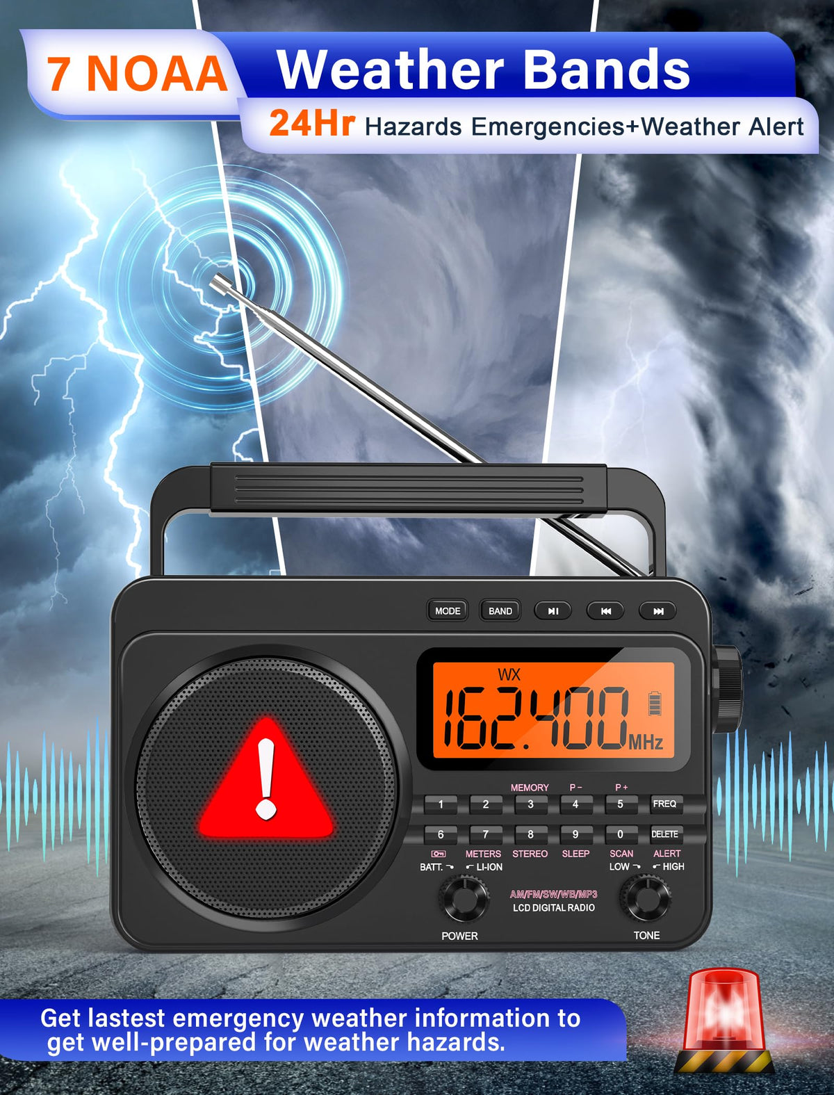 Jazmm backlit LCD display showing frequency and alert for instant info