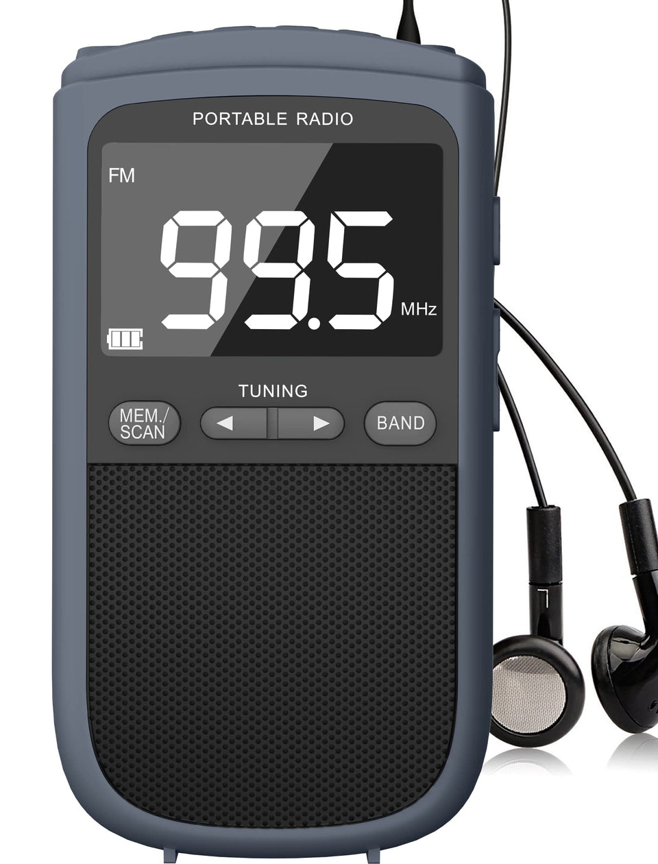Jazmm front view of grey Walkman showing controls and durable case for portable listening