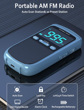Jazmm radio with 3.5mm headphone jack for private listening.