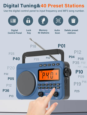 Jazmm portable radio in campsite setting providing weather alerts and music