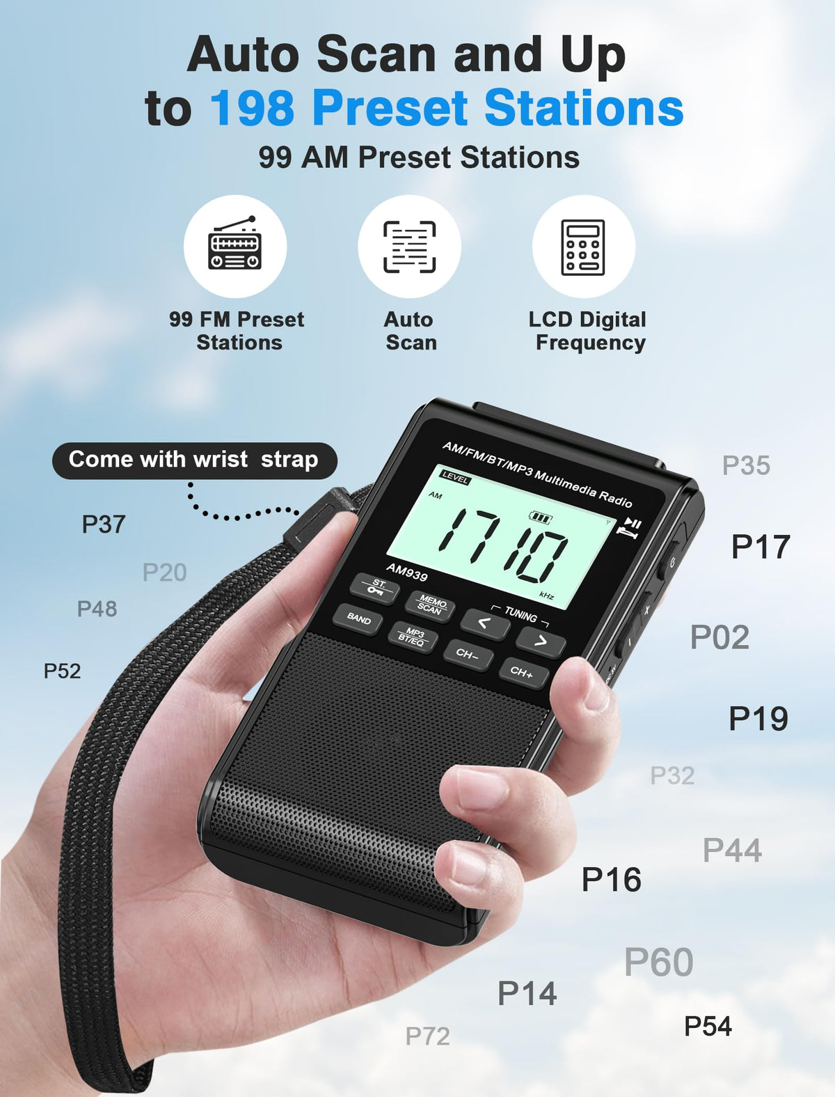 Jazmm Pocket Radio 1200mAh battery for hours of use outdoors