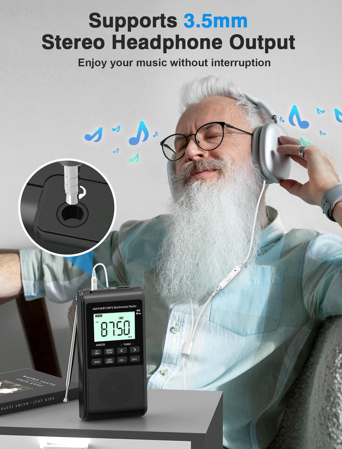 Jazmm Pocket Radio 3.5mm jack for private listening