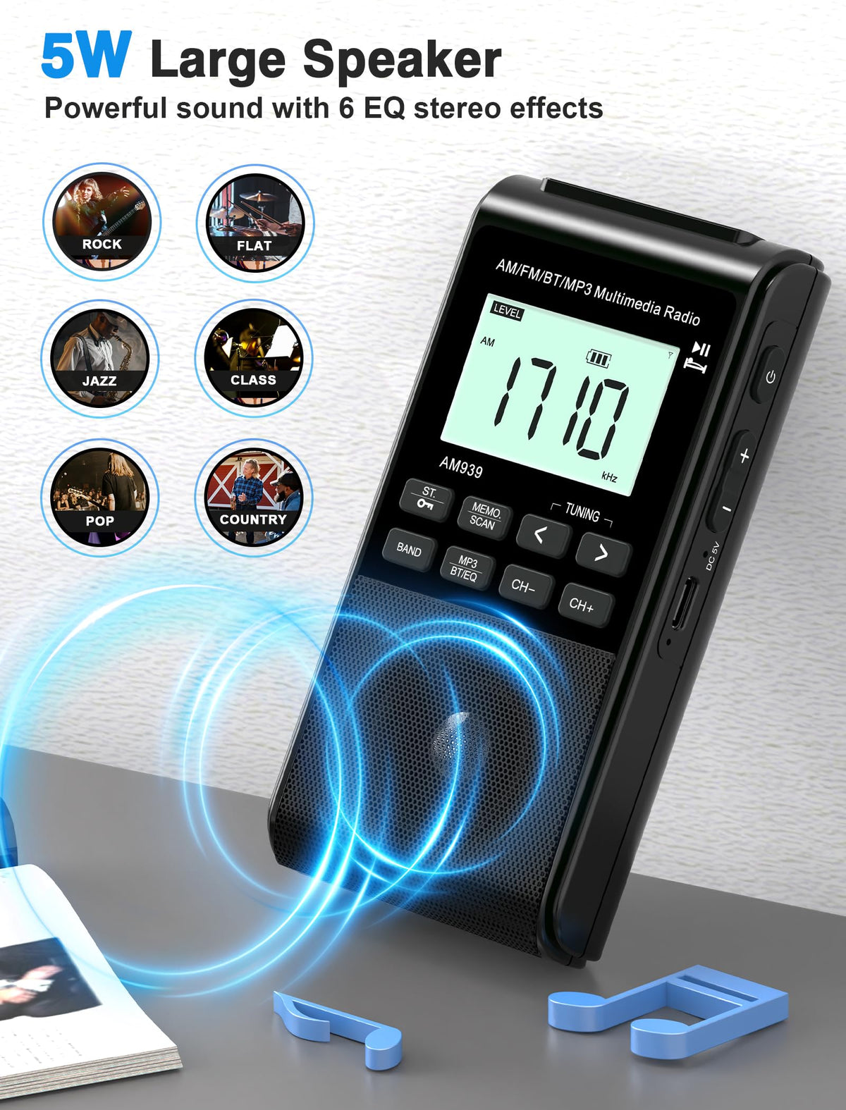 Jazmm Pocket Radio USB-C charging with included cable