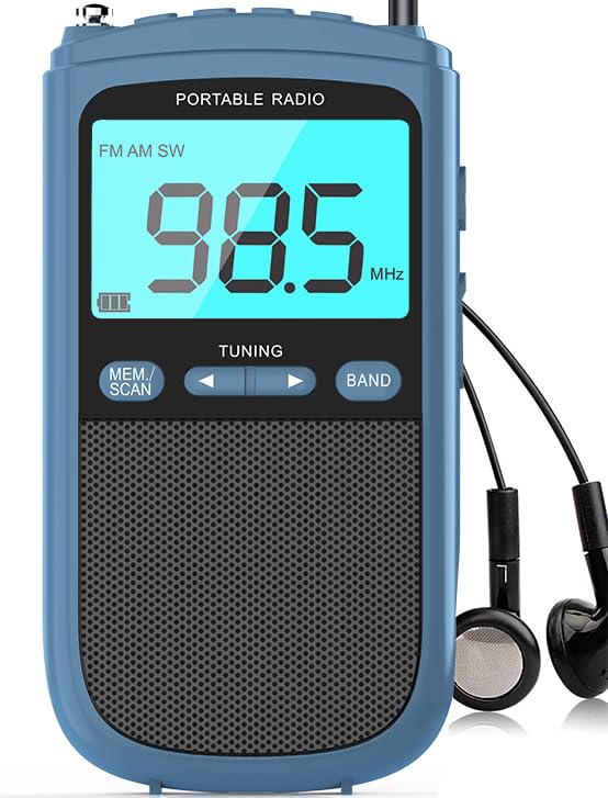 Jazmm portable radio with LCD display for easy on-the-go tuning.