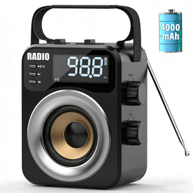 Jazmm portable radio front view for home and outdoor listening.