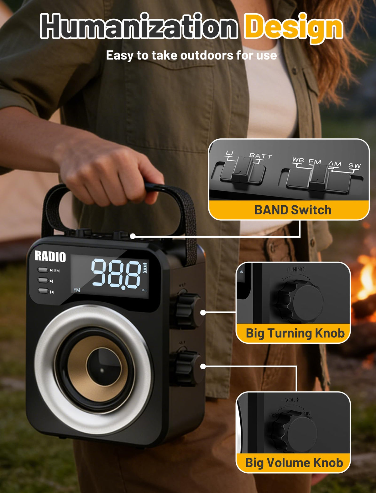 Jazmm compact radio ideal for home, camping, and emergency prep.