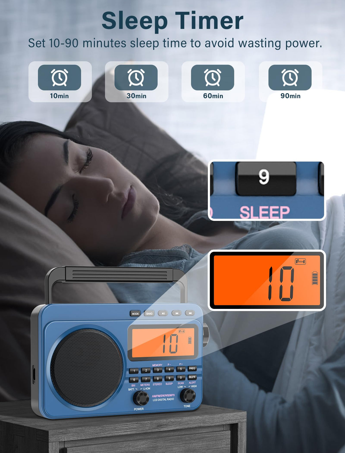 Jazmm radio in hand to show compact size and portable convenience