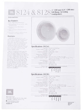 JBL 8124 dimensions are 8.1 in diameter by 3.5 in depth for easy ceiling fit.