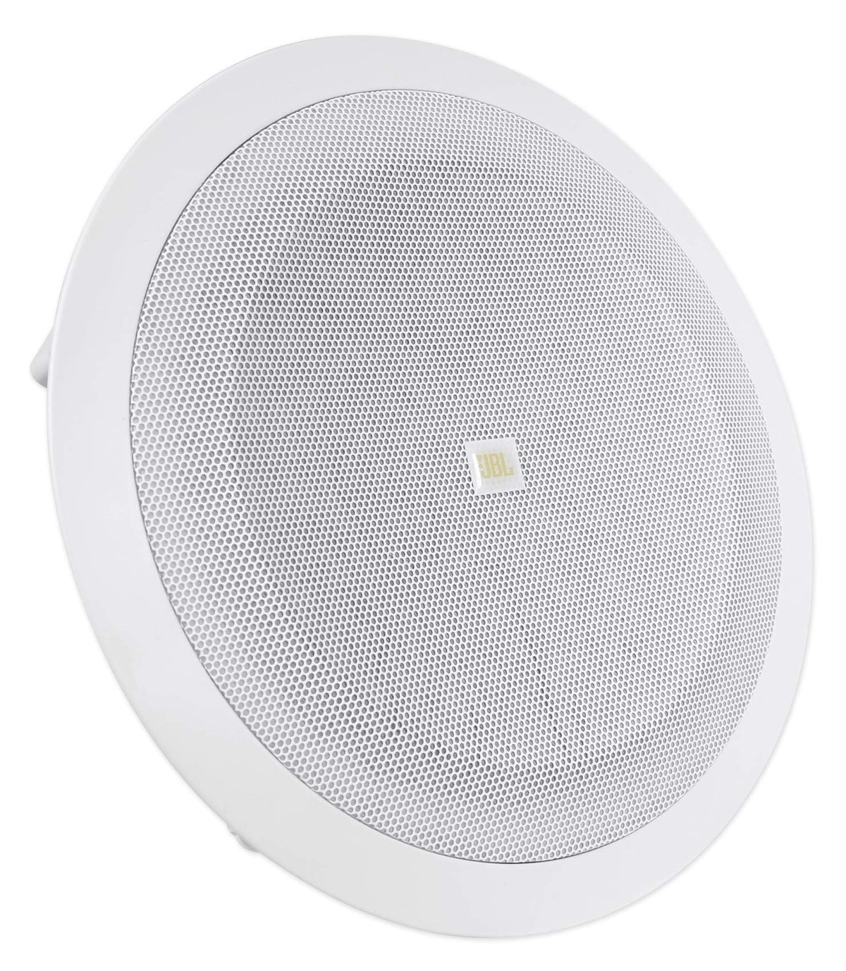 JBL 8128 installation mount image highlighting easy ceiling integration for 70V/100V systems.