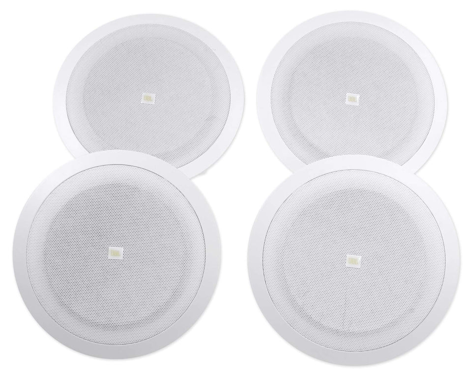 JBL 8128 ceiling speaker front view for even room coverage in busy venues.