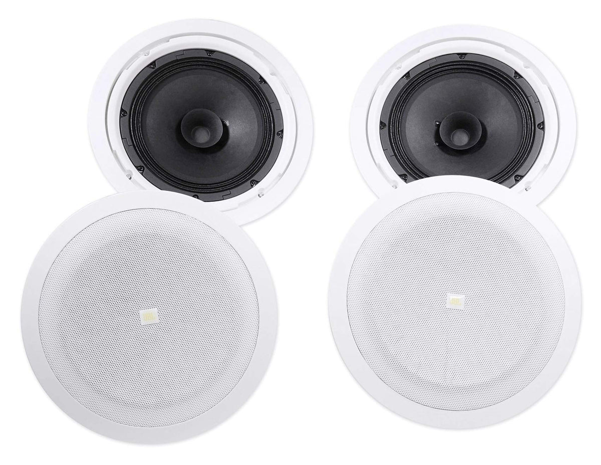 JBL 8128 side view demonstrating low-profile installation in ceiling.