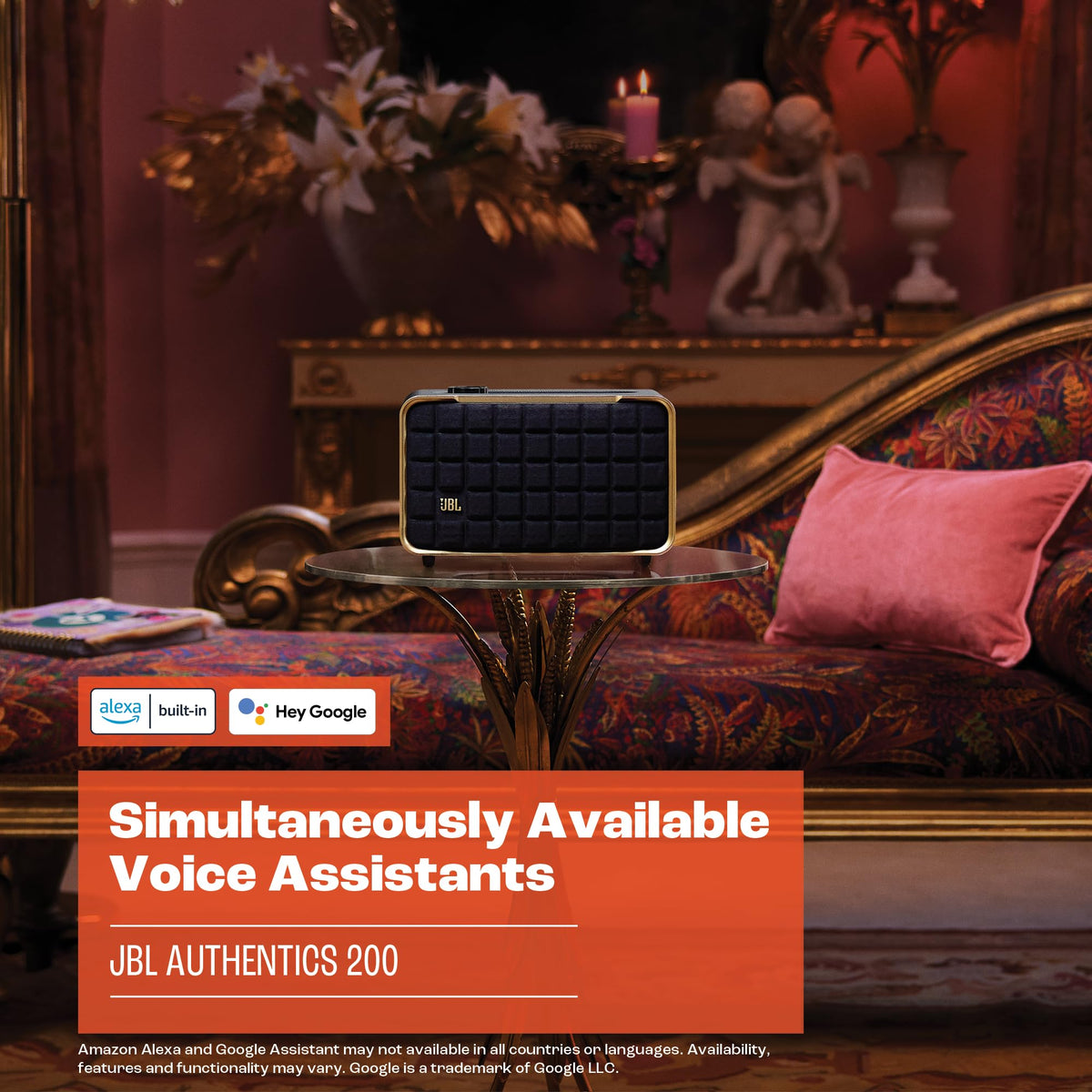 JBL Authentics 200 built-in Wi-Fi for high-def streaming.