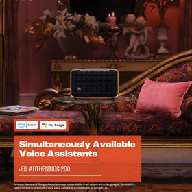 JBL Authentics 200 built-in Wi-Fi for high-def streaming.