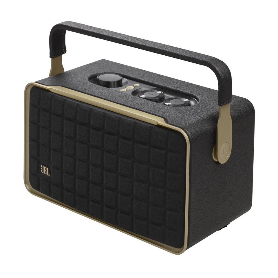 JBL Authentics 300 front grille view, premium stereo aesthetics for immersive home listening
