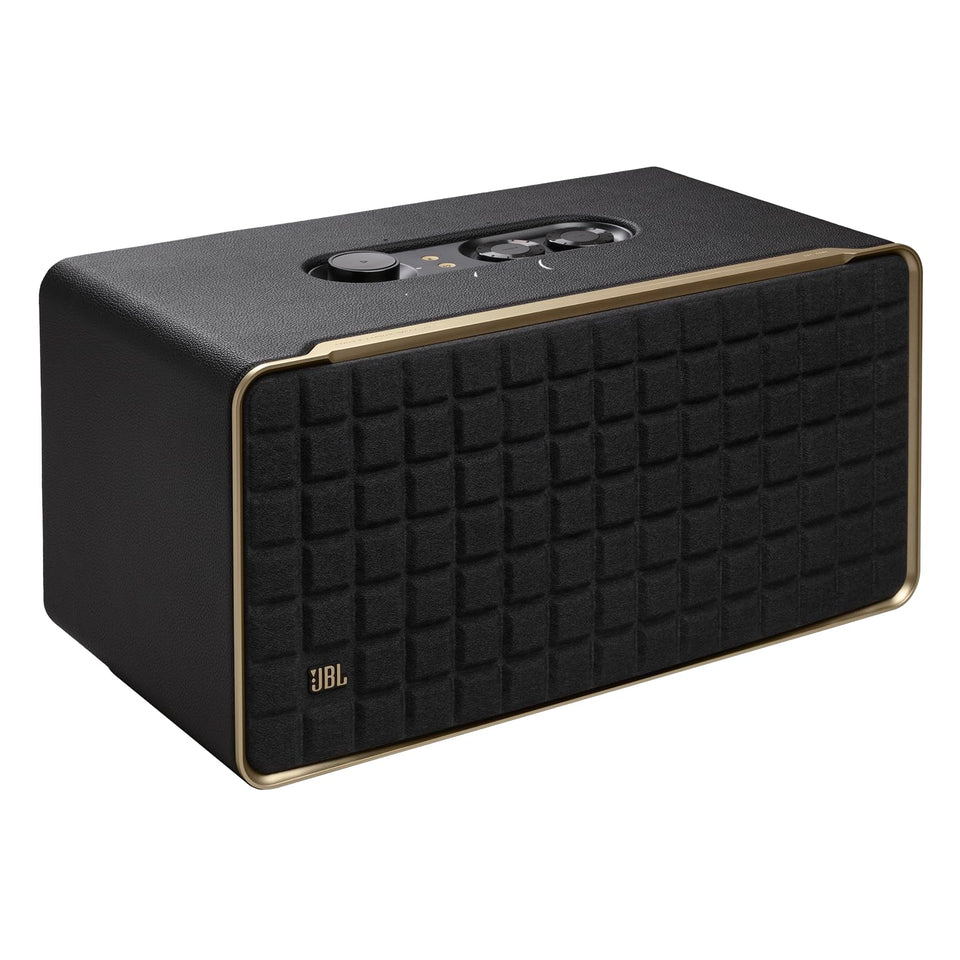 Frontal view of JBL Authentics 500 showing retro styling and bold presence.