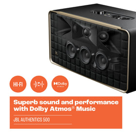 Iconic Quadrex grille on JBL Authentics 500 adds vintage flair and premium look.