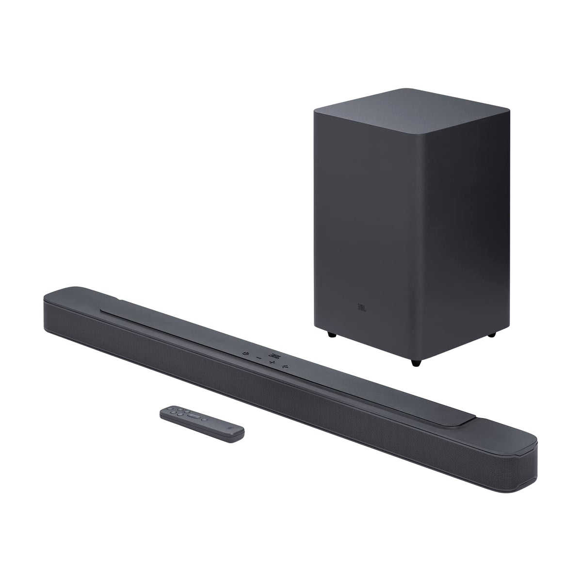 JBL Bar 2.1 Deep Bass MK2 front view highlights compact design and rich sound