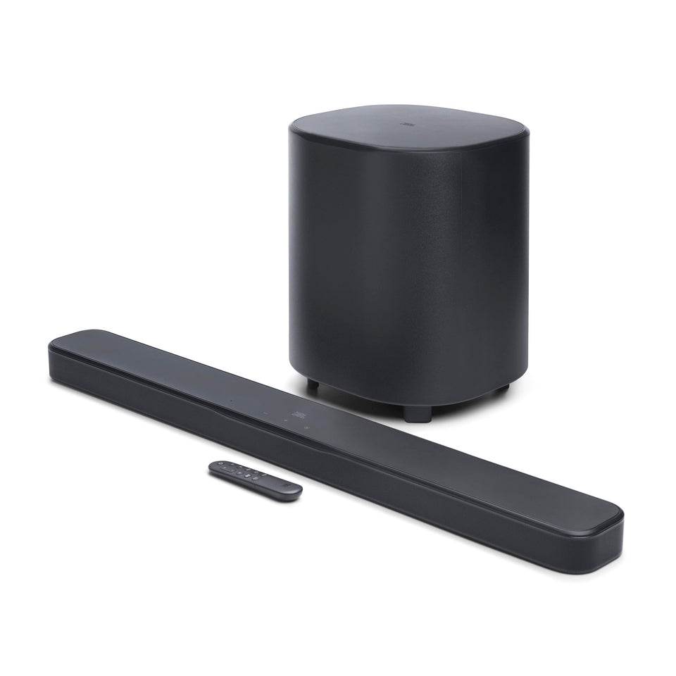 JBL Bar 500MK2 with 10-inch subwoofer for deep, punchy bass in home cinema