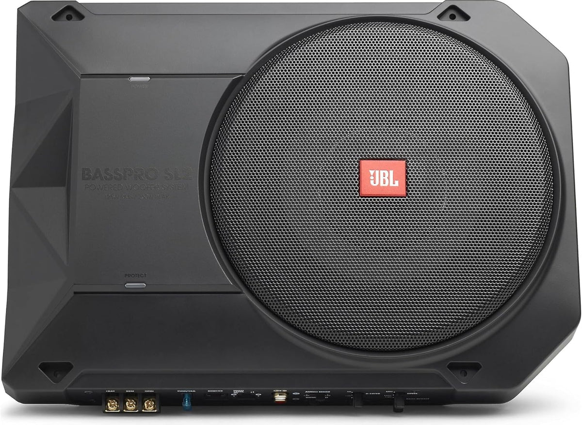 JBL Bass Pro SL2 front-seat subwoofer demonstrates space-saving deep bass.