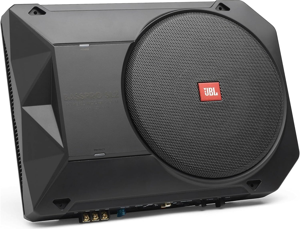 JBL Bass Pro SL2 underseat installation highlights compact stealth bass.