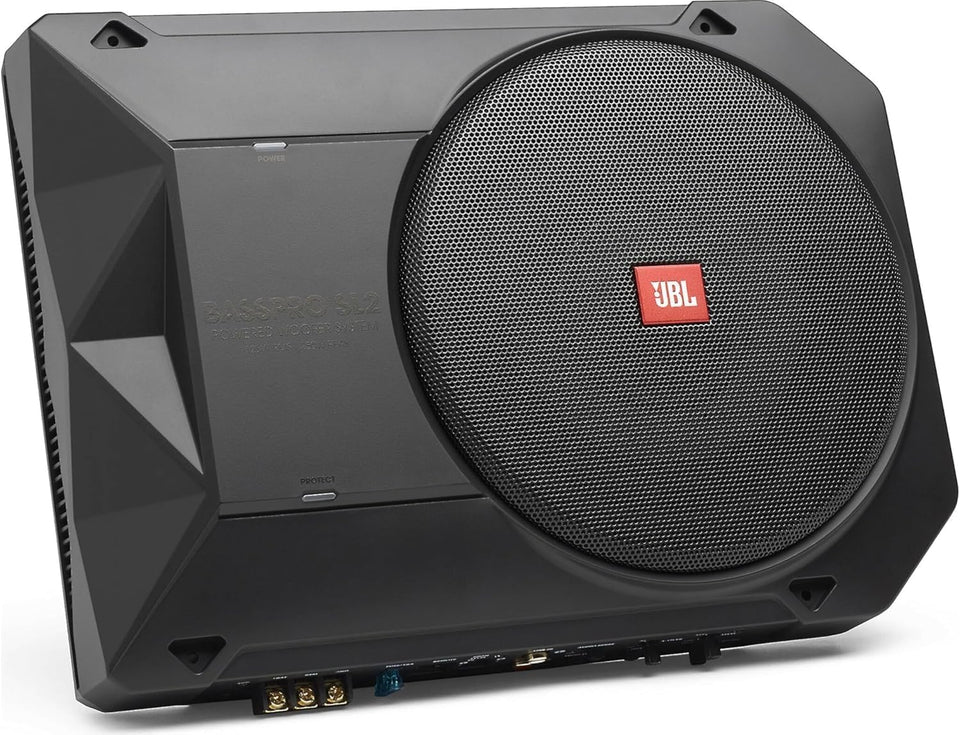 JBL Bass Pro SL2 underseat installation highlights compact stealth bass.