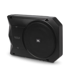 JBL BassPro SL under-seat subwoofer back panel highlights easy inputs for integration