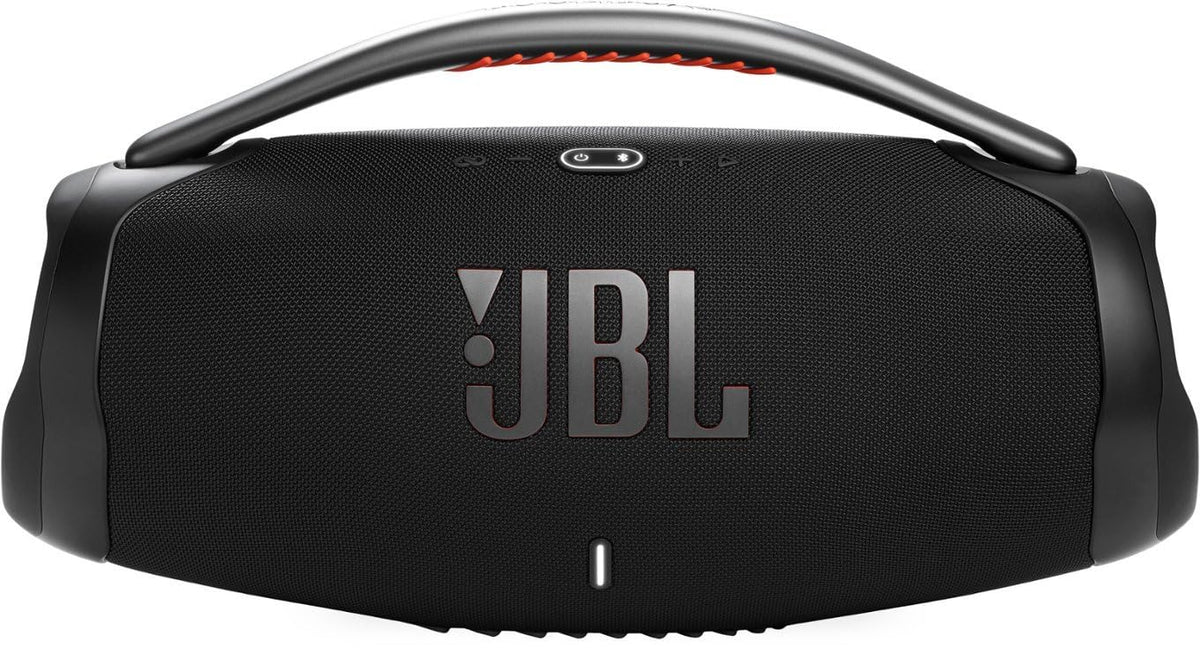 JBL Boombox 3 side view highlights portability for on-the-go use.