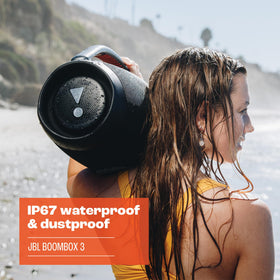 JBL Boombox 3 subwoofer detail indicates deep bass and rich audio spectrum.