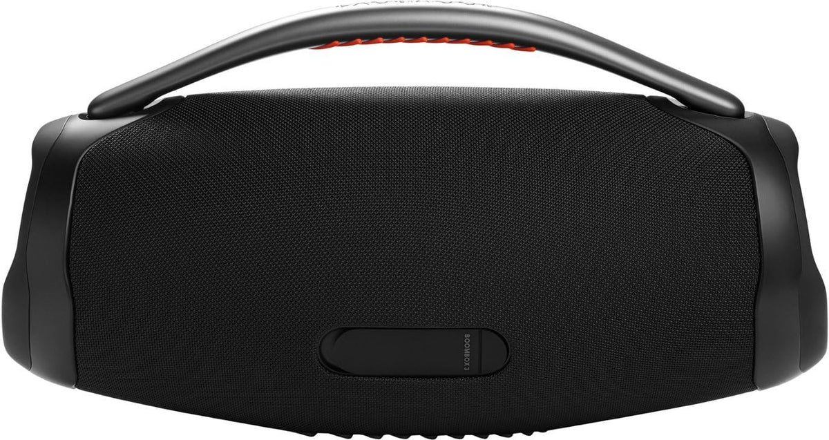 JBL Boombox 3 top panel shows easy playback controls for quick adjustments.